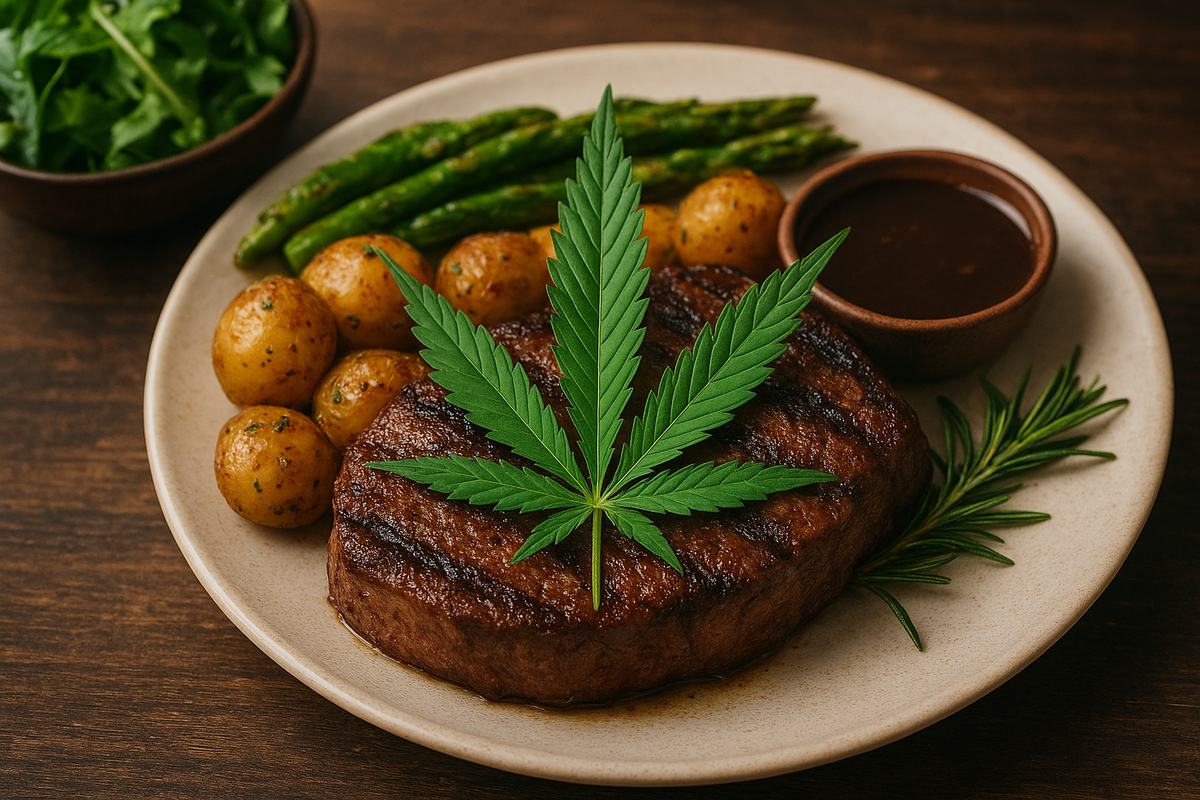 Cannabis infused Food Steak, potatoes, vegetables