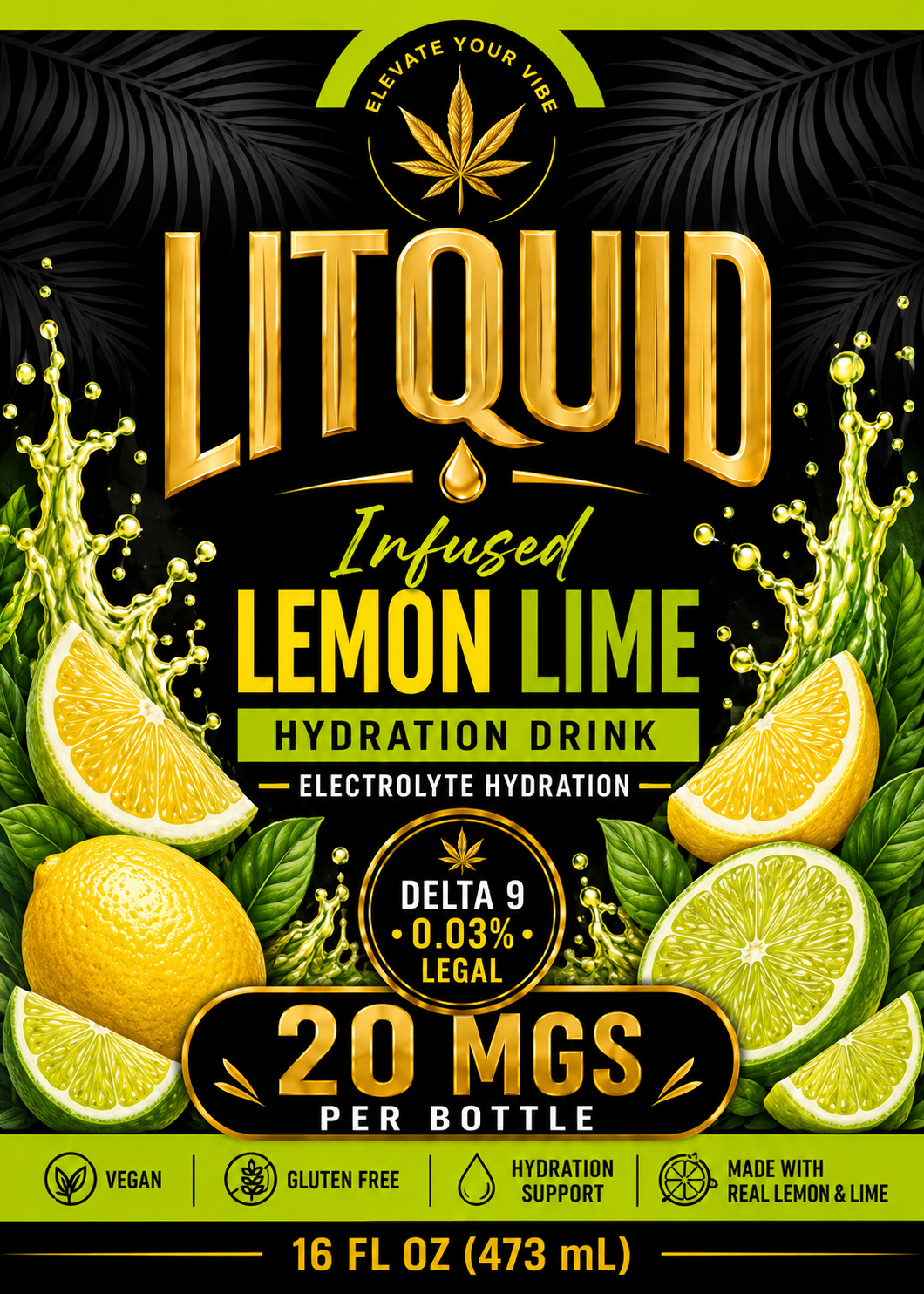 LITQUID Lemon Lime Hydration Drink | 20mg Delta 9 | 16oz