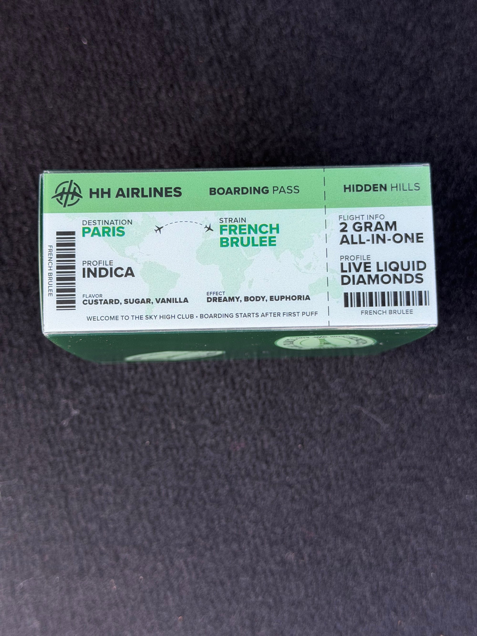 French Brulee indica 2 gram all-in-one vape pen packaging