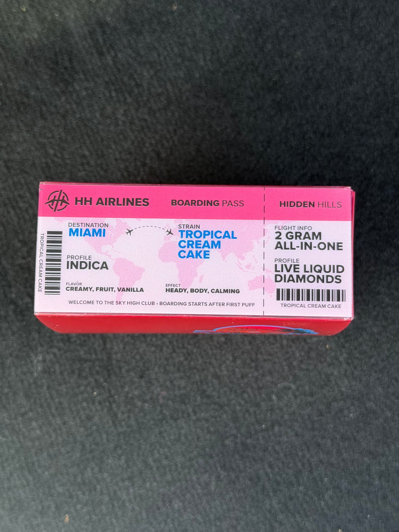 Tropical Cream Cake indica 2 gram all-in-one vape pen packaging