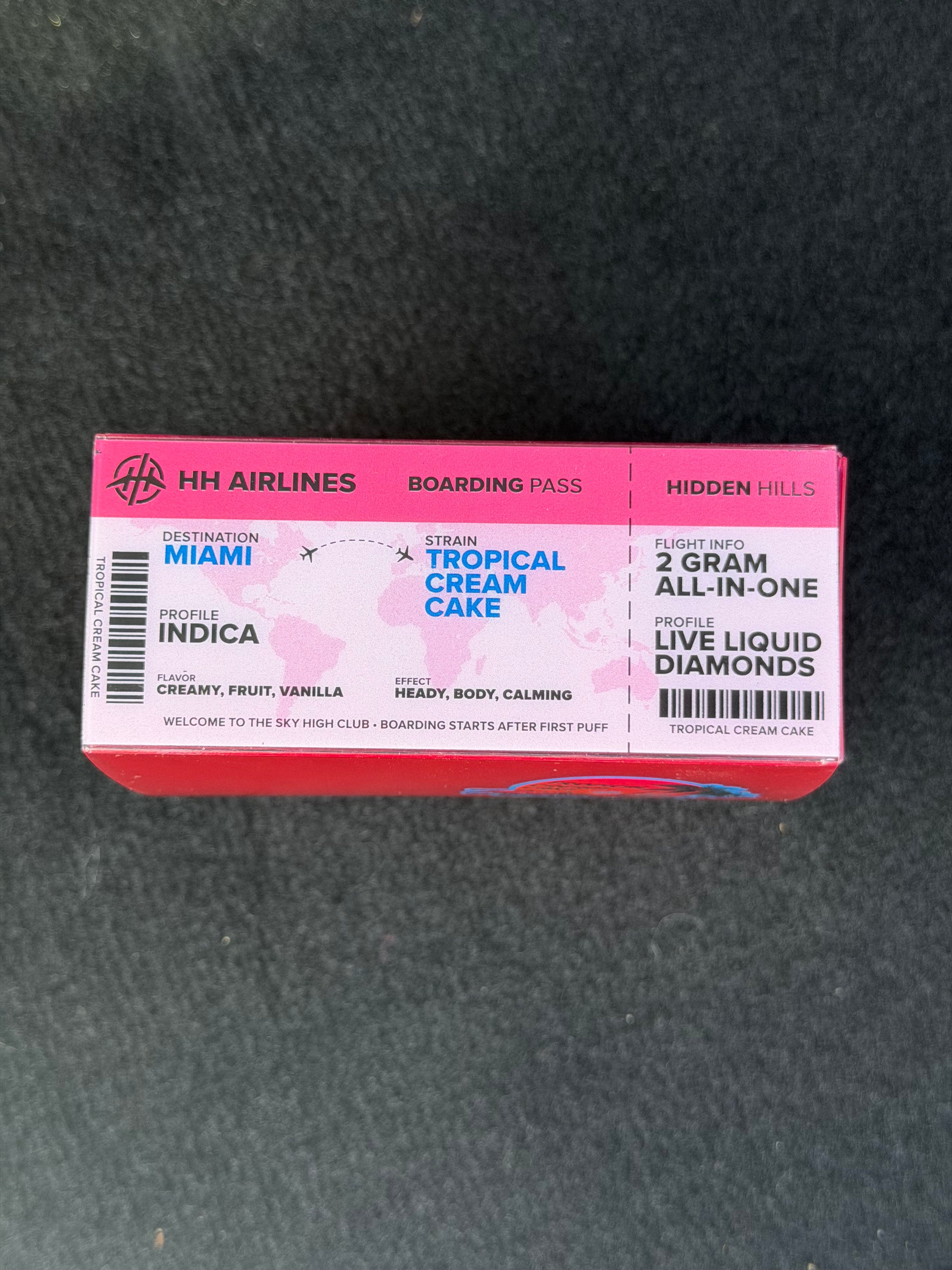 Tropical Cream Cake indica 2 gram all-in-one vape pen packaging