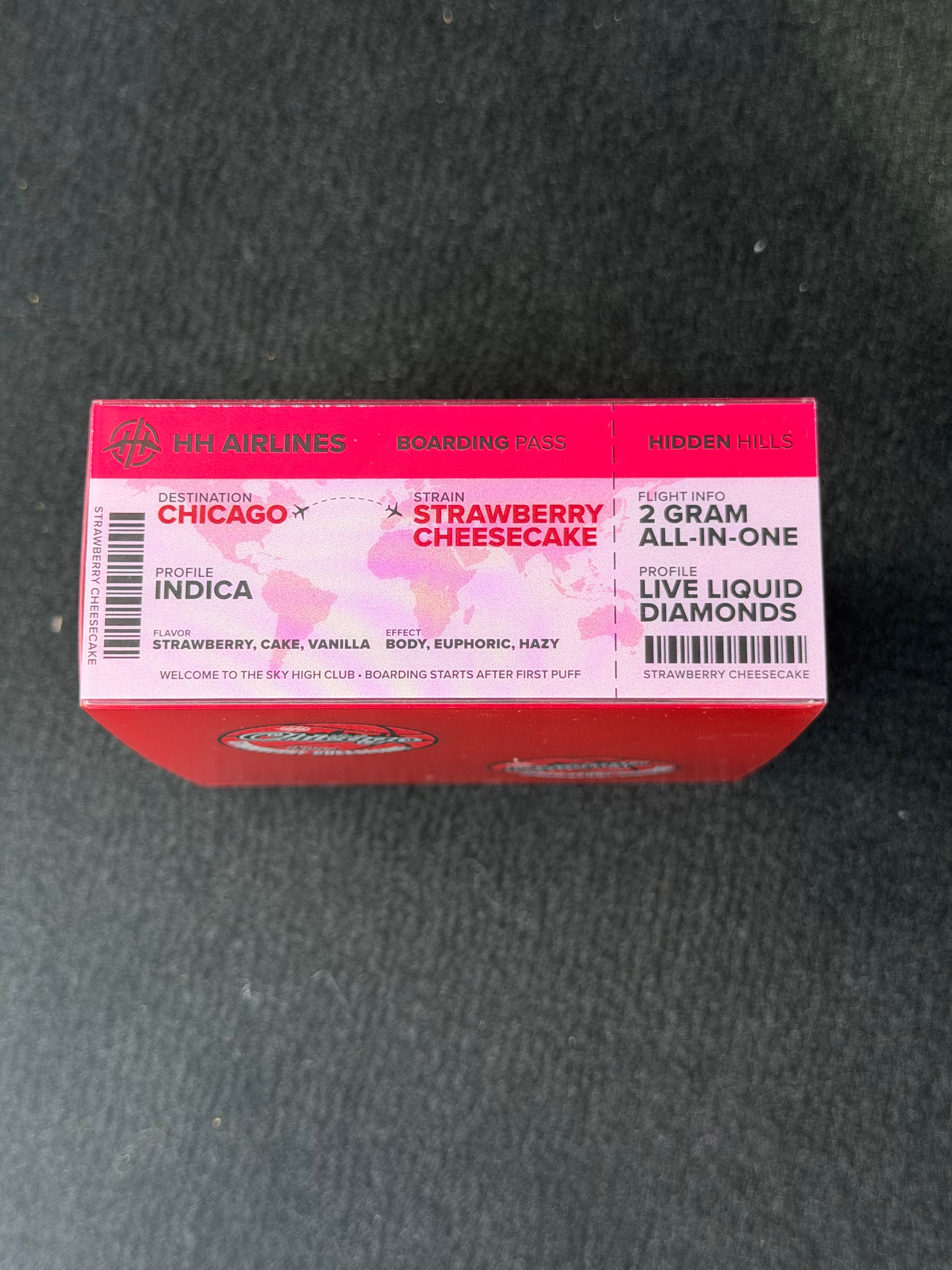 Strawberry Cheesecake indica 2 gram all-in-one vape pen packaging