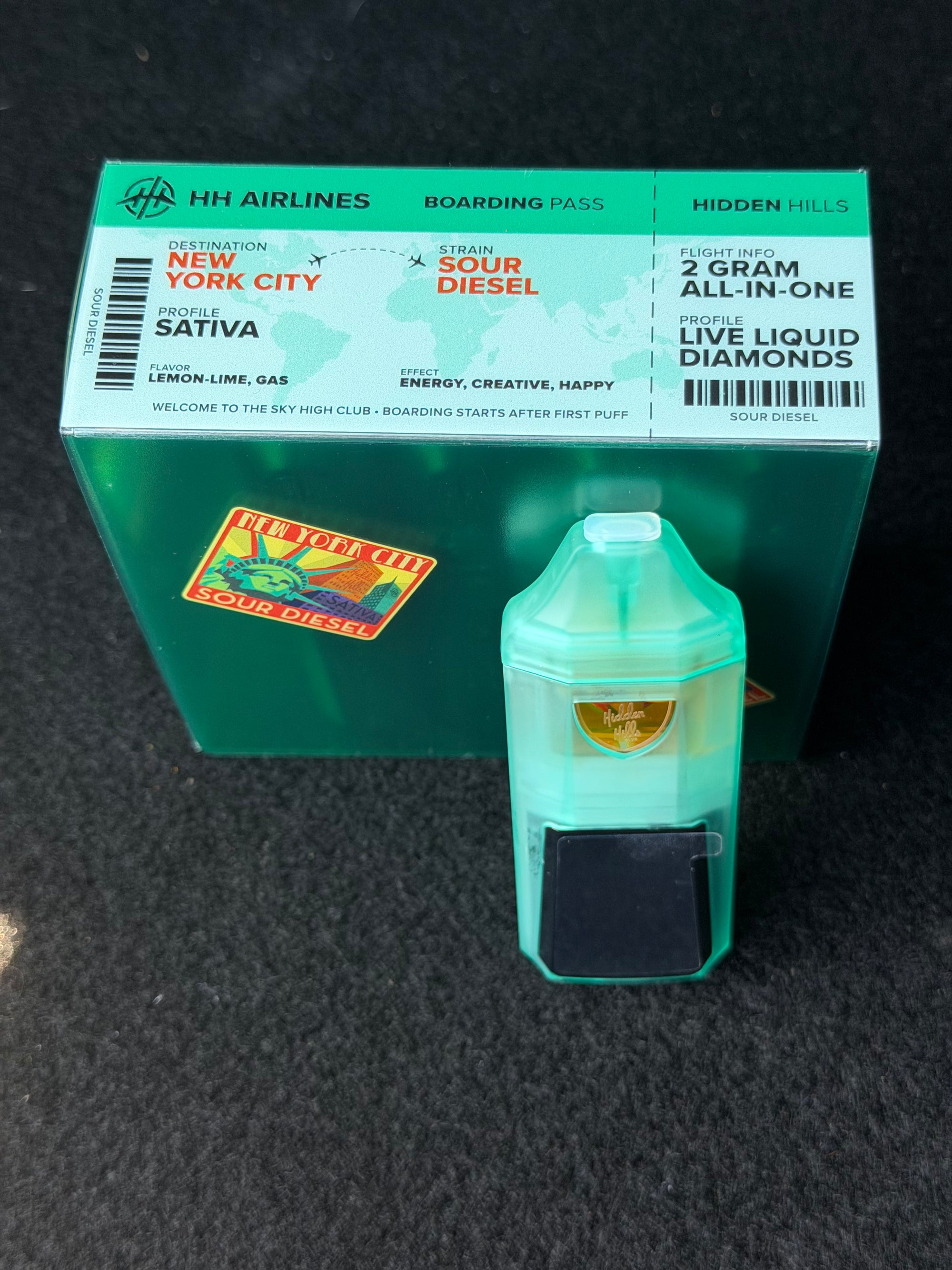 Sour Diesel sativa 2 gram all-in-one vape pen packaging