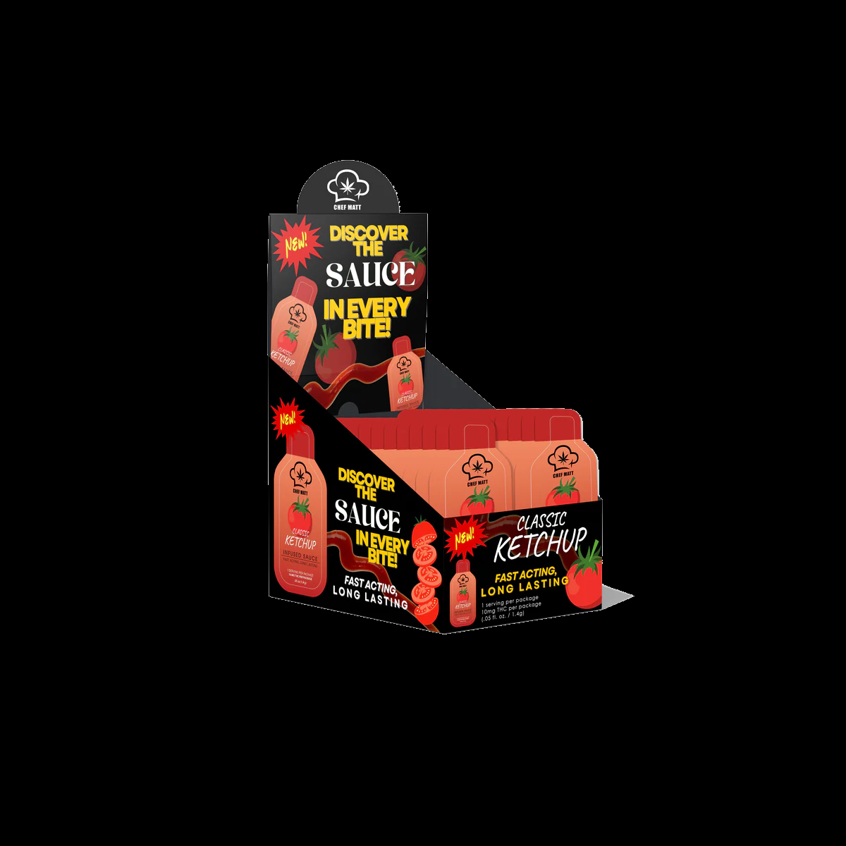 Chef Matt Crafted Classic Ketchup 25 Pack on black background