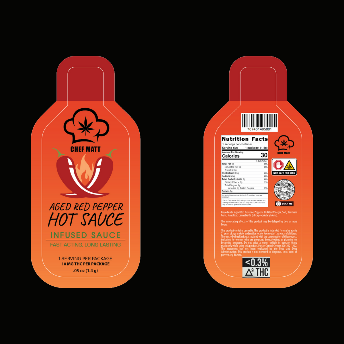 Chef Matt Aged Red Pepper Hot Sauce 5 Pack bundle infused sauce packets on black