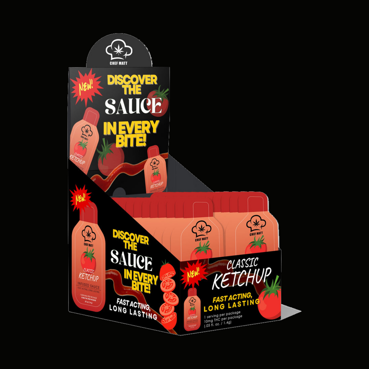 Chef Matt Crafted Classic Ketchup 25 pack display box on black