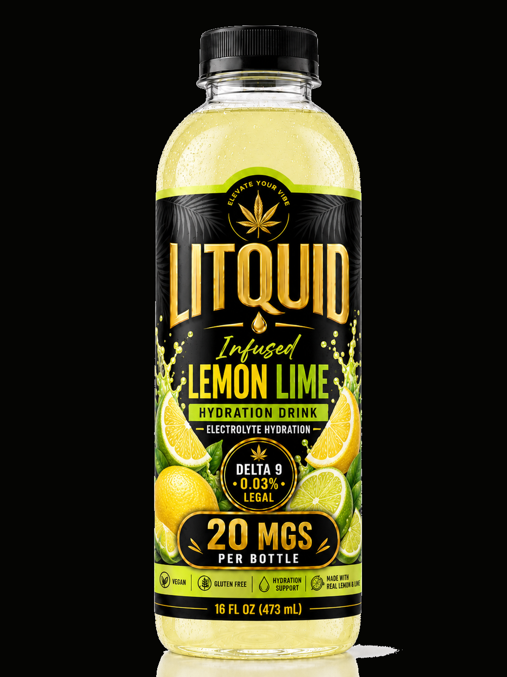LITQUID Lemon Lime Crafted Drink | Premium Beverage | 16oz on black background