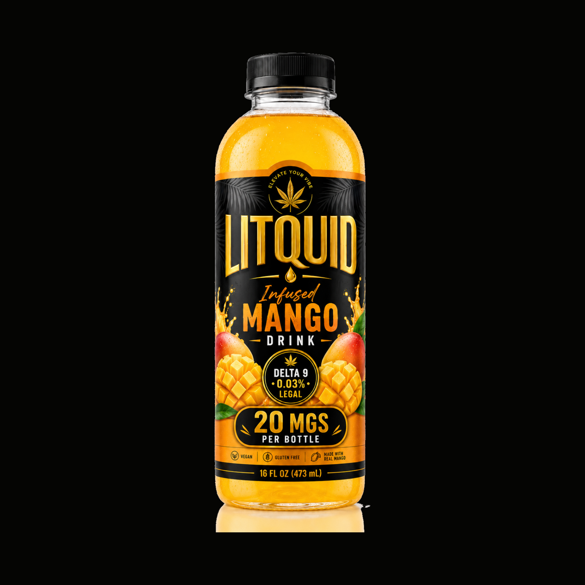 LITQUID Mango crafted drink 16 oz bottle on black