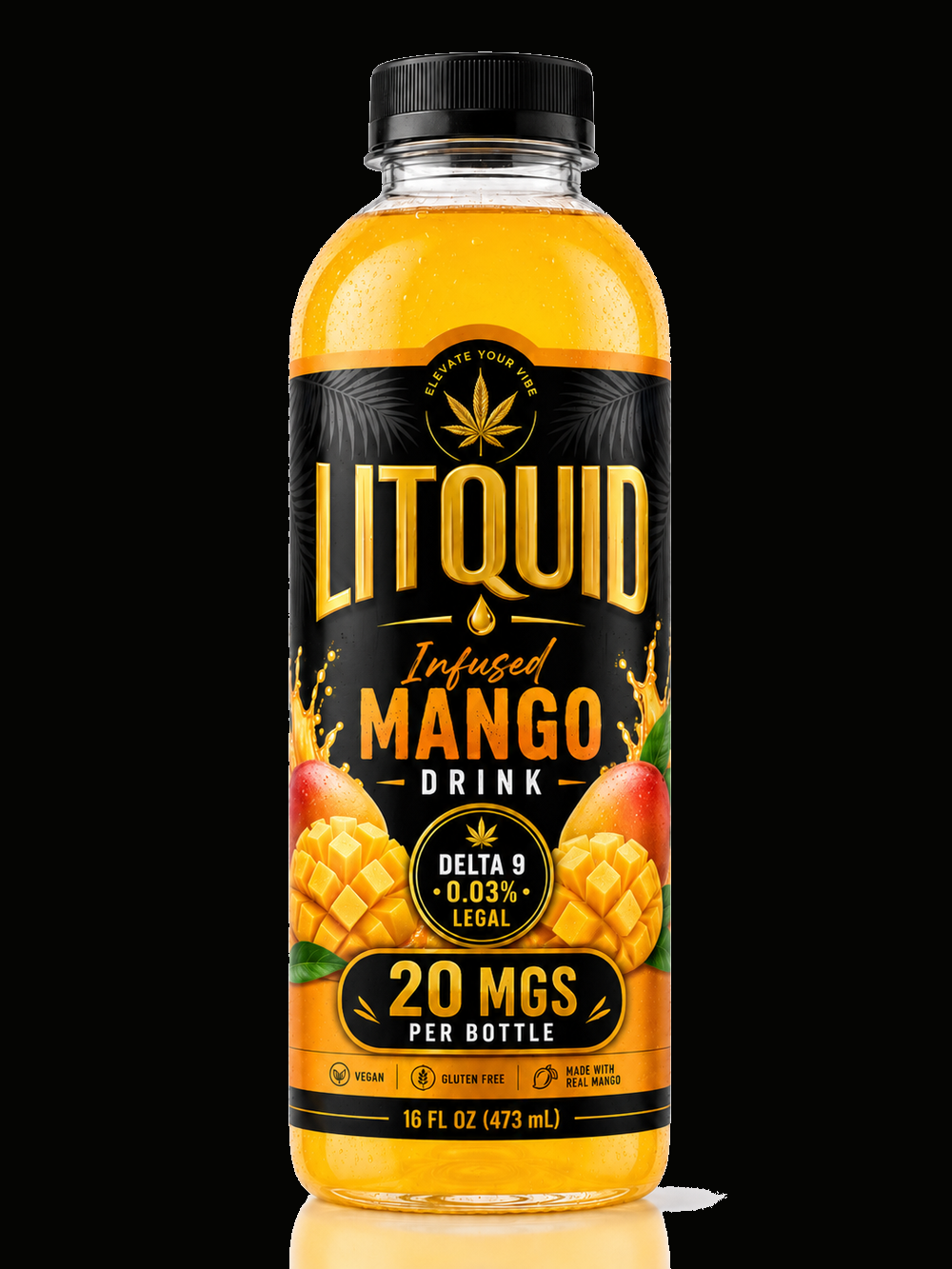 LITQUID Mango Crafted Drink | Premium Beverage | 16oz on black background