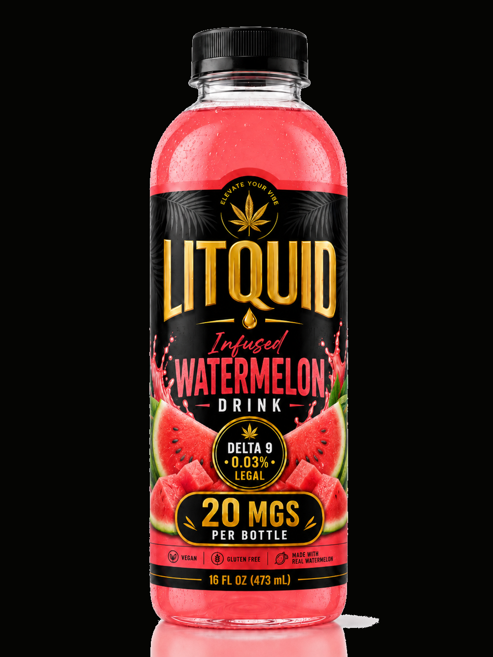 LITQUID Watermelon Crafted Drink | Premium Beverage | 16oz on black background