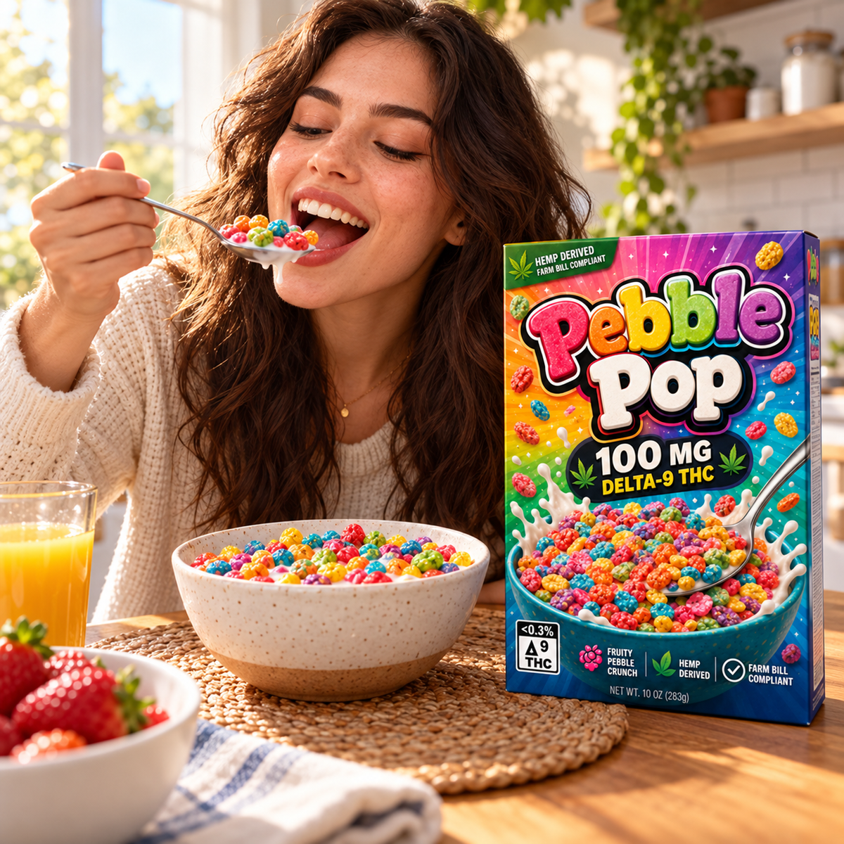 Pebble Pop hemp-derived THC cereal, back of package